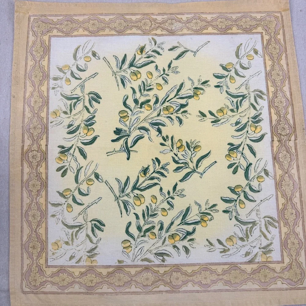 Set of 3 Couleur Nature Bruno Lamy Olive Branch Napkins Yellow Green 19
